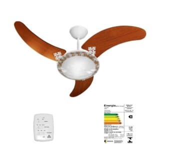 VENTILADOR DE TETO VENTI-DELTA VENTUS 110V10,0UF BRANCO 3PAS FACAO MDF COR MOGNO LUM.P/2 LAMP - VIDRO DECORADO CHAVE 3VEL