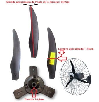 HÉLICE DE 100CM P/VENTILADOR DE 1-METRO VENTISOL - KIT C/4-ITENS 1-CUBO/CENTRO+3PÁS - FURO-16,0MM - HELICE VENTILADOR DE PAREDE