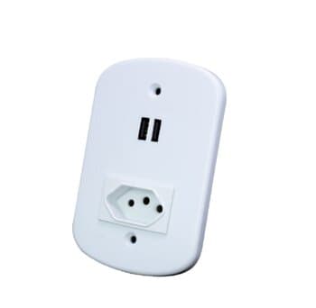 TOMADA ELÉTRICA PROTEGIDA C/-2 SAÍDAS USB - 10A USB 5V-2.1A - USB C/TOMADA PROTEGIDA - CARREGA CELULAR CARGA RÁPIDA