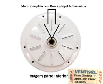 MOTOR P/VENTILADOR DE TETO VENTISOL FLOW 3-PAS 110V05,0UF 130W COR BRANCA C/ROSCA P/LUMINARIA - AIRES FENIX FHARO FLOW PETIT SUNNY VORTICE WIND