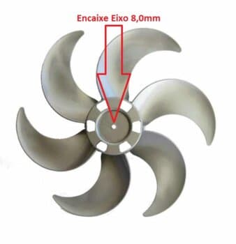 HELICE DE 30CM P/VENTILADOR VENTISOL 30CM 6PAS CINZA TURBO6 NOTOS E08,0MM FIXADA C/PORCA ROCA ESQUERDA EIXO PONTA REDONDA C/TRAVA TRASEIRA