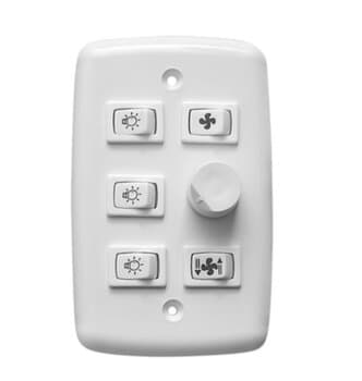 Chave para Ventilador de Teto Controle de Velocidade Rotativo Dimer 0400W Biv Branca Tecla Liga/Desliga/Reverte + 3Teclas p/Luz liga 3Lâmpadas