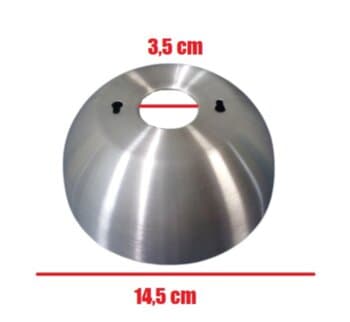 CANOPLA DE ALUMINÍO DE TETO SUPERIOR AÇO ESCOVADO - DIAM 14,5CM - ENCAIXE HASTE 3,5CM - foto 1 de 4