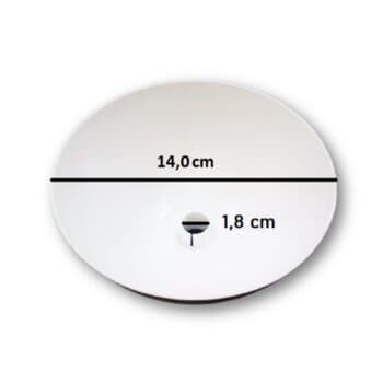 CANOPLA PLÁSTICA SUPERIOR P/VENTILADOR DE TETO VENTISOL COR BRANCA - DIÂMETRO EXTERNO SUPERIOR 14CM - ENCAIXE EM HASTE 1,8CM