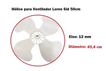 HELICE DE 50CM P/VENTILADOR LOREN SID 50CM 4PAS TRANSPARENTE - E-12,0MM - PONTA TIPO MEIA LUA SEM TRAVA TRASEIRA - foto 1 de 3