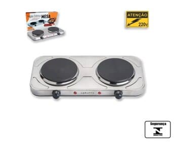 FOGĂO ELÉTRICO COOKTOP PORTÁTIL INOX 220V 2000W 2-BOCAS ANTI-ADERENTE 2000WATTS FM-02 AGRATTO MR.CHEFF *EMBALAGEM AVARIADA*