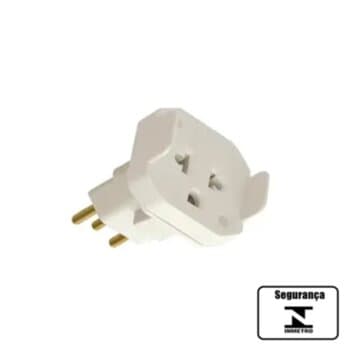 Pino Adaptador 2P + T Universal 10A 250V Branco - 3 Pinos Novo Padrăo NBR para 3Pinos Antigos + 2Pinos Americano com Terra - foto 1 de 3