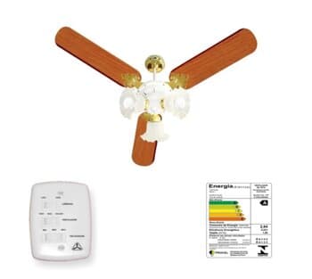VENTILADOR DE TETO VENTI-DELTA NEW ZETA 110V130W BRANCO 3PÁS MDF MOGNO LUMINÁRIA BRANCA/DOURADA 3LUZ 3TULIPAS CHAVE 3VELOCIDADES - CONSUMO A