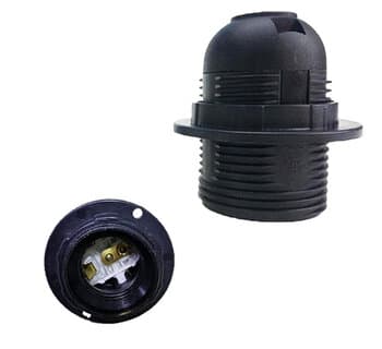SOQUETE PLASTICO P/VENTILADOR DE TETO - PRETO MIOLO BORNE C/ROSCA+PORCA PLASTICA + PORCA METAL P/NIPLE P/GLOBO PERA/TULIPA ZETA/VIENA