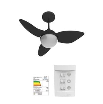 VENTILADOR DE TETO ALISEU SMART 110V PRETO 3PAS CHAVE 3 VEL CAP-06,0uF LUMINARIA P/2 LAMPADAS - DIAMETRO TOTAL 81,0CM