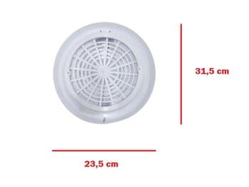 GRADE DE 31,50CM P/EXAUSTOR ITC TRADICIONAL - ACABAMENTO EXTERNO 31,5CM - AUTO FECHANTE C/TAMPA - SAÍDA DE AR/FURO DE INSTALAÇĂO: Ř 250 MM