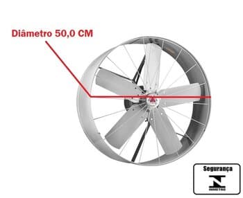 EXAUSTOR DE 50CM VENTI-DELTA TRIFÁSICO 220V-380V ALTA VAZAO 06500M3/H 1/3CV 1538RPM - AXIAL INDUSTRIAL - SEM CHAVE REVERSAO