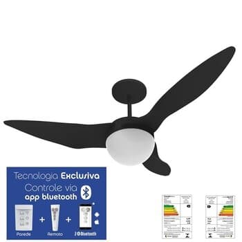 VENTILADOR DE TETO ALISEU TERRAL PLUS PRETO 110V150W LUMINARIA P/2-LAMP CV3V + CONTROLE REM C/BLUETOOTH *MAIOR VENTILACAO+SILENCIOSO *CONSUMO A* - foto 1 de 3