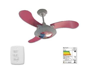 VENTILADOR DE TETO LOREN SID M3 LUMINÁRIA INFANTIL PRINCESAS 110V 3V08,5UF BRANCO 3PÁS MDF ARTE PINK CHAVE 3VELOCIDADES