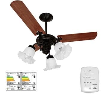 VENTILADOR DE TETO VENTI-DELTA NEW BETA 110V 130W PRETO 3PÁS MDF MOGNO - LUM P/3LUZ 3-TULIPAS FLOR - CHAVE 3VELOCIDADES