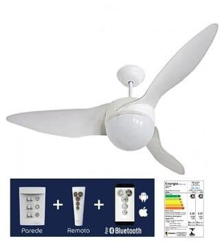 VENTILADOR DE TETO ALISEU TERRAL PLUS BRANCO 110V150W LUMINARIA P/2-LAMP CV3V + CONTROLE REM C/BLUETOOTH *MAIOR VENTILACAO+SILENCIOSO *CONSUMO A*
