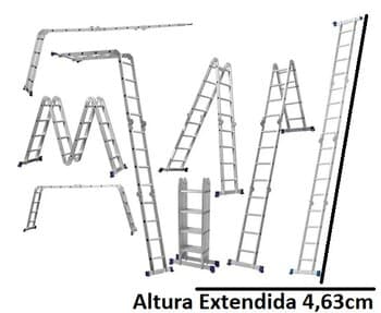 ESCADA DE ALUMINIO ARTICULADA 16 DEGRAUS - F1,24 / A2,24 / E4,63CM / PESO 15KG - REAL ESCADAS MULTIFUNCIONAL 4X4 - 4 LANCES C/4 DEGRAUS