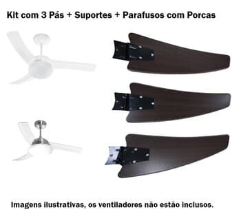 PA HELICE P/VENTILADOR DE TETO PRIMAVERA EVOLUTION DELTA SUBLIME - KIT C/03PAS MDF TABACO/3 SUPORTES DE PÁS C/PARAFUSOS C/PORCAS