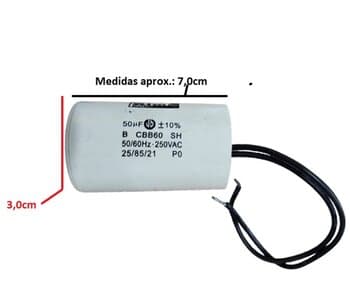 CAPACITOR 050,0UF 2FIOS RD 250VAC - CAPACITOR DE PARTIDA PARA MOTORES ELÉTRICOS EM GERAL - foto 1 de 3