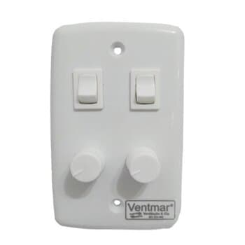 CHAVE PARA 2-VENTILADORES DE PAREDE COM 2-TECLAS LIGA/DESLIGA + 2-DIMER ROTATIVO 0400W BIVOLTS - ESPELHO 4X2