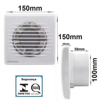 EXAUSTOR DE 10CM P/BANHEIRO RENOVADOR DE AR P/ATÉ 06M2 UN-BIV10W VAZAO-00075M3/H - VENTISOL EXB100 MX AXIAL PREMIUM