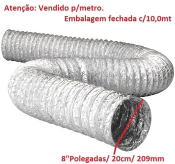 DUTO FLEXIVEL TUBO DE ALUMINIO 20CM P/EXAUSTORES 200MM -*VENDIDO P/METRO- ALUDEC 6008 P/ATE 140C° 08POL"208MM