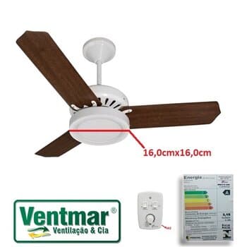 VENTILADOR DE TETO VENTMAR SUPER CLN 110V10,0UF 130W BRANCO 3P MDF DUBLE BCA/MOGNO LUM.PLAFON LED16CM 12W 6500K CHAVE CONTROLE ROTATIVA R1L - CONSUMO A