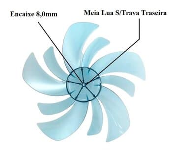 HELICE DE 40CM P/VENTILADOR BRITANIA 10PAS COR AZUL - SUPER VENTUS10 BVT495 - PHILCO PVC491/PVC492 - EIXO 08,0MM PONTA MEIA LUA SEM TRAVA TRASEIRA - foto 1 de 3