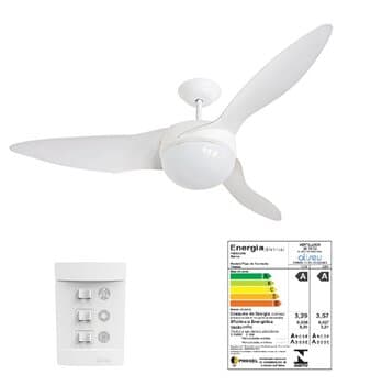 VENTILADOR DE TETO ALISEU TERRAL CV3V BRANCO 110V150W LUMINÁRIA P/2-LÂMP - *MAIOR VENTILAÇĂO + SILENCIOSO - CONSUMO A* - foto 1 de 3