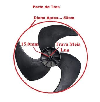 HELICE P/CLIMATIZADOR BEM ESTAR BE9000 MWM M9000 3PÁS F15,0MM PML G/AH ANTI HORARIO - DIAM.50CM C/TRAVA TRASEIRA