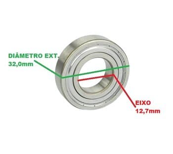 ROLAMENTO 6201 2A ZZ 2A LINHA - ESPECIAL ENCAIXE E12,7MM DIAMETRO EXT.32,0MM X 1/2POL - P/VENTILADOR / EXAUSTOR / CLIMATIZADOR