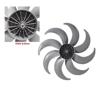 HELICE DE 40CM P/VENTILADOR MALLORY 8P PLASTICA COR CINZA - EIXO 08,0MM PONTA REDONDA COM TRAVA TRASEIRA