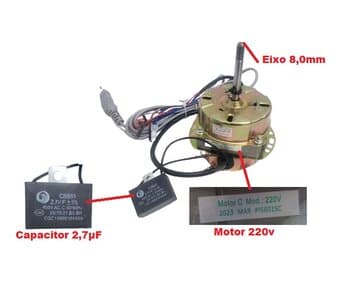 MOTOR P/CLIMATIZADOR VENTISOL 220V02,7UF - CLIN08LT CLIN16LT PI5601SC 000W 0000RPM - LADO/HEL G/H E-08MM