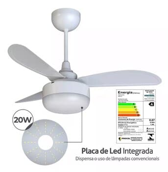 VENTILADOR DE TETO VENTISOL FENIX LED20W INVERTER BIV110V-220V30W BRANCO 3PÁS PL TUBA CONTROLE REMOTO 3VELOCIDADES