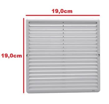 GRADE VENEZIANA 19X19CM 07,5" 190MM GRELHA FIXA PLÁSTICA COR BRANCA P/VENTILAÇĂO DE SUPERFÍCIE C/TELA - VENTOKIT