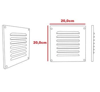 GRADE VENEZIANA 20X20CM 08,0" 200MM GRELHA FIXA DE ALUMÍNIO COR BRANCA P/VENTILAÇĂO DE SUPERFÍCIE S/TELA - GFM-S ÁREA SAÍDA DE AR 150MM