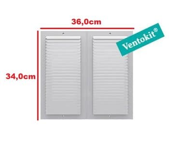 GRADE VENEZIANA 36X34CM P/VENTILAÇĂO DE SUPERFÍCIE - MEDIDAS 36X34CM - GRELHA PLÁSTICA BRANCA - VENTOKIT - GRADEEXA