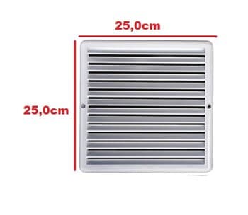 GRADE VENEZIANA 25X25CM 250MM P/VENTILAÇĂO DE SUPERFÍCIE - MEDIDAS 250MM - GRELHA PLASTICA BRANCA C/TELA - ITC
