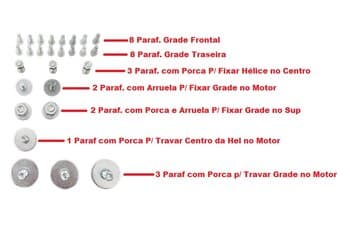 PARAFUSO FIXAR REFORÇO DA GRADE X MOTOR VENTILADOR 100CM VENTISOL 1-METRO VFP100CM - KIT C/04 PARAFUSO/PORCA/ARRUELAS - foto 1 de 3
