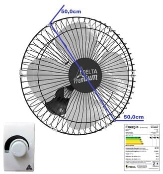 VENTILADOR DE PAREDE 050CM VENTI-DELTA PREMIUM BIV170W PRETO HEL-4PAS G/METAL - CHAVE CONTROLE DE VELOCIDADE