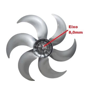 HELICE DE 40CM P/VENTILADOR MONDIAL 6P CINZA CENTRO ALTO E08,0MM PRD C/T.TRAS - LINE PREMIUM/ MAXI POWER V40/ MULTILASER HOME VL401 MULTI TURBO 40CM