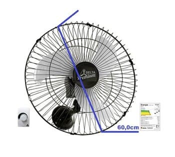 VENTILADOR DE PAREDE 060CM VENTI-DELTA PREMIUM BIV170W PRETO HEL-3PAS G/METAL - CHAVE CONTROLE DE VELOCIDADE ROTATIVO