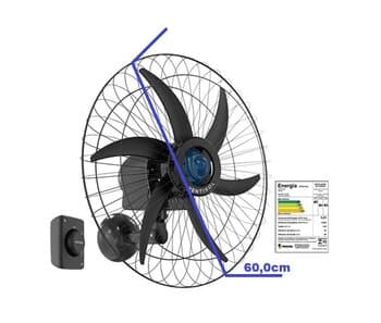 VENTILADOR DE PAREDE 060CM VENTISOL COMERCIAL 6PAS FALCON 6P TURBO BIV230W PRETO G/MT CHAVE CONTROLE DE 3-VELOCIDADES - E-12,0MM