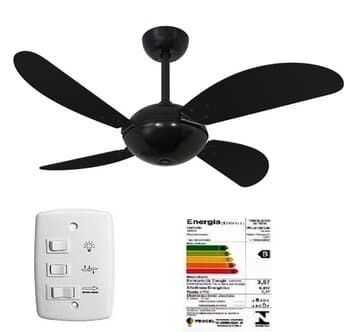 VENTILADOR DE TETO VOLARE NERO FLY OFFICE 110V10,0UF 3VEL PRETO PÁS MDF TUBA PRETAS - VENTILADOR SEM LUMINÁRIA P/ÁREA GOURMET