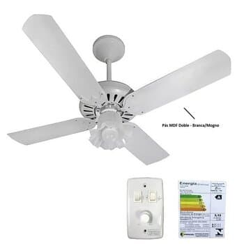 VENTILADOR DE TETO VENTMAR SUPER CLN 110V10,0UF130W TROPICAL BRANCO 4PAS MDF BCA/MOG LUM.1-TULIPA PL FLOR CHAVE ROTATIVA - CONSUMO A/B