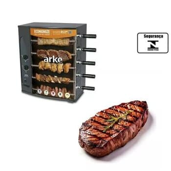 Assador Churrasqueira Rotativa Elétrica 110Volts 5-Espetos - Arke Vitta Premium - Modelo P/uso Direto na Tomada 110Volts