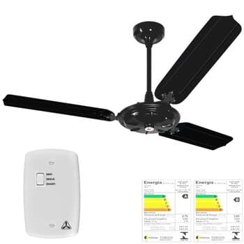 VENTILADOR DE TETO COMERCIAL VENTI-DELTA SUPER ECO 110V10,0UF PRETO 3PÁS METAL CHAVE 1T LDR C/REV 60HZ - SEM LUMINARIA P/AREA GOURMET