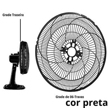 GRADE P/VENTILADOR 40CM VENTISOL NOTOS 3PAS/ TURBO 6P - TRASEIRA PLASTICA COR PRETA C/6-TRAVAS FEMEA - EQUATION - *VENDIDA P/UNIDADE