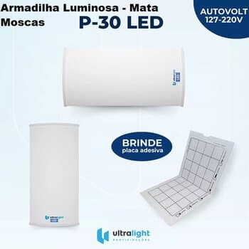 Armadilha Luminosa Mata Moscas ULTRALIGHT BIV16W Arandela P-30 2-Lâmpadas LED08W - *Brinde 1 - Placa Adesiva 450X220MM