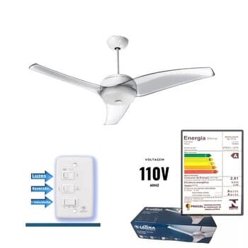 VENTILADOR DE TETO LATINA VT633 110V 130W COR CRISTAL CHAVE 3-VELOCIDADES - MOD.TETO M1 230RPM